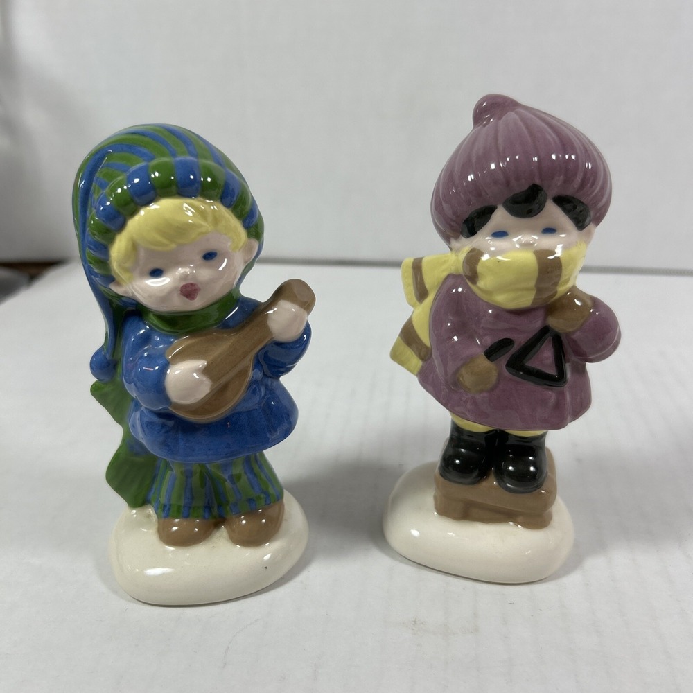 Vintage‎ Ceramic Glazed Boy Bango Girl Triangle Caroling Winter Hats